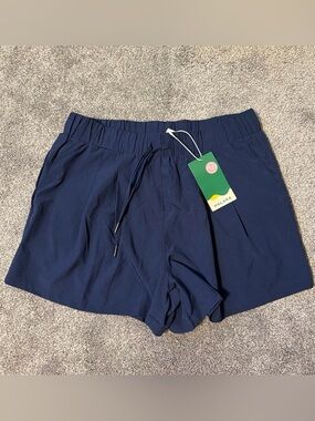 HALARA Navy Elastic Drawstring Athletic Shorts